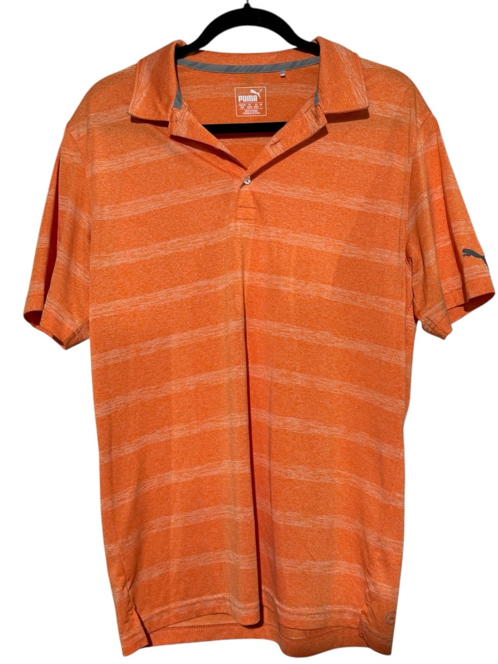 Puma Orange Striped Polo Men Size Medium Golf Athletic Sporty Pickleball Preppy